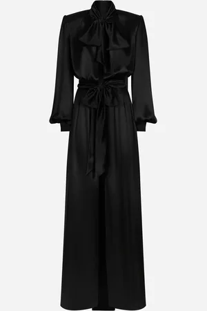 Dolce & Gabbana Langes Kleid aus Seidensatin mit Schlitz vorne
