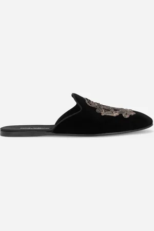 Dolce & Gabbana Slipper aus Samt mit Wappen-Stickerei