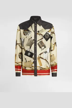 Dolce & Gabbana Hemd aus Seide und Denim mit Feuerzeug-Print