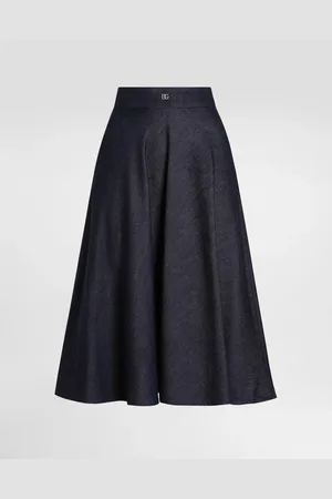 Dolce & Gabbana Longuette-Tellerrock aus Denim mit DG-Logo-Pin