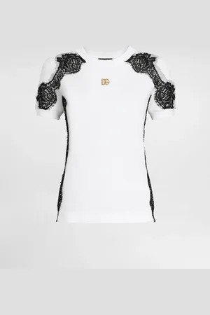 Dolce & Gabbana T-Shirt aus Jersey mit Details aus Spitze und DG-Logo