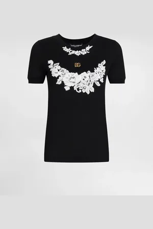 Dolce & Gabbana T-Shirt aus Jersey mit Details aus Spitze und DG-Logo