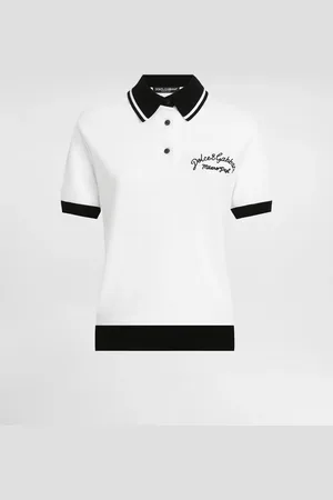 Dolce & Gabbana Kurzes Poloshirt aus Baumwollpikee mit DG-Logostickerei