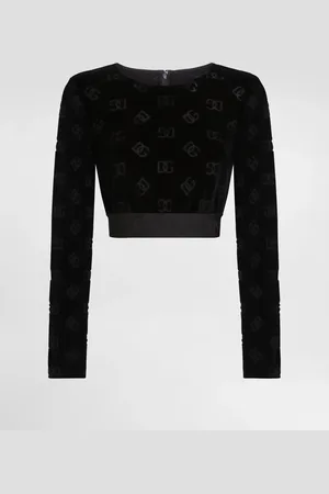 Dolce & Gabbana Kurzes Oberteil aus Baumwollchenille-Jacquard DG-Logo