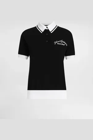 Dolce & Gabbana Kurzes Poloshirt aus Baumwollpikee mit DG-Logostickerei