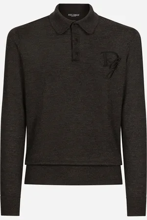 Dolce & Gabbana Langarm-Poloshirt aus Kaschmir mit Logostickerei