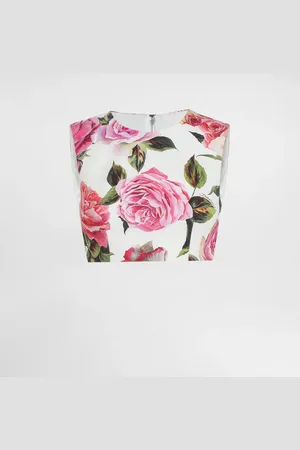 Dolce & Gabbana Kurzes Top aus Baumwolljacquard Rosenprint