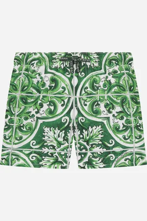Dolce & Gabbana Badeshorts aus Nylon Majolika-Print in Grün