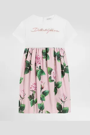 Dolce & Gabbana Kleid aus Jersey und Popeline mit Rosenprint