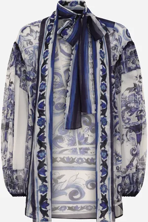 Dolce & Gabbana Chiffon pussy-bow shirt with majolica print