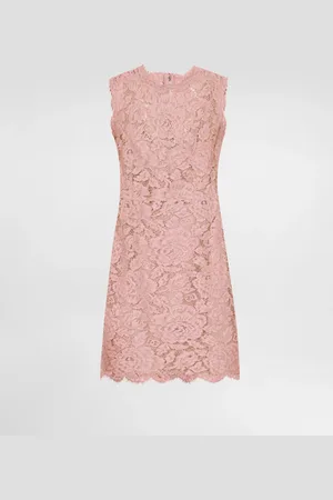 Dolce & Gabbana Langes A-Linien-Kleid ohne Ärmel aus floraler Spitze mit DG-Logo