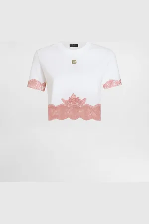 Dolce & Gabbana Cropped-T-Shirt aus Jersey mit Einsätzen aus Spitze und DG-Logo