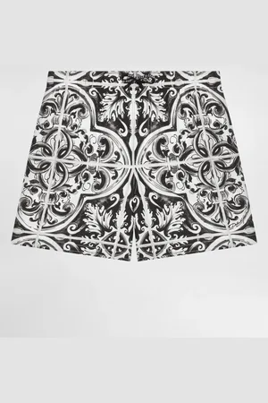 Dolce & Gabbana Mittellange Boxershorts aus Gewebe mit Majolika-Print