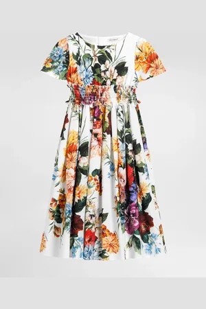 Dolce & Gabbana Kurzärmeliges Kleid aus Popeline mit Blumenprint