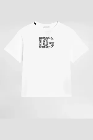 Dolce & Gabbana Kurzarm-T-Shirt mit DG-Logo mit Majolika-Print in Reliefoptik