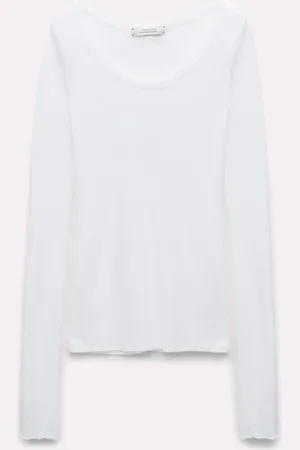 Dorothee Schumacher Geripptes Langarmshirt mit tiefem Rundhalsausschnitt