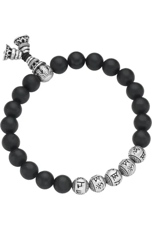 Giorgio Martello Armband schwarze Achatkugeln matt, tibetische Glücks-Symbole, Silber 925 Herrenschmuck 1 ct Herren (128.99 € / 1 ct)