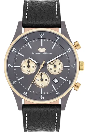 Rhodenwald & Söhne Chronograph Goodwill in Gelbgold/Anthrazit Echtleder in Schwarz Herrenuhren 1 ct Herren (296.64 € / 1 ct)