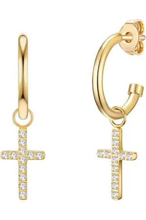 Eastside Creolen Kreuz Edelstahl Zirkonia in Gelbgold 1 ct Damen (29.99 € / 1 ct)
