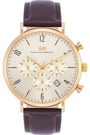 Rhodenwald & Söhne Chronograph Arakon in Gelbgold Echtleder in Braun Herrenuhren 1 ct Herren (148.99 € / 1 ct)