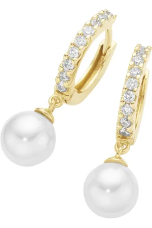 Giorgio Martello Klappcreolen mit Zirkonia und Muschelkern-Perlen, gelb vergoldet, Silber 925 Creolen 1 ct Damen (98.99 € / 1 ct)
