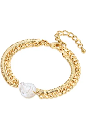 Lulu & Jane Perlen-Armband Messing Süßwasser-Zuchtperle in Gelbgold Armbänder & Armreife 1 ct Damen (36.99 € / 1 ct)