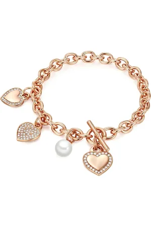 Lulu & Jane Perlen-Armband Herz Messing Zirkonia Muschelkernperle in Roségold Armbänder & Armreife 1 ct Damen (49.99 € / 1 ct)