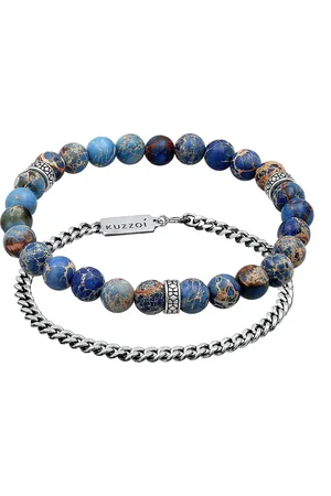 Kuzzoi Herren Achat Blau Panzerkette 2er Set 925 Silber Herrenschmuck 1 ct (127.49 € / 1 ct)