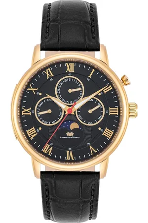 Rhodenwald & Söhne Multifunktionen Moontime II Gelbgold Echtleder in Schwarz Herrenuhren 1 ct Herren (211.64 € / 1 ct)