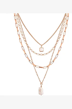 Lulu & Jane Halskette Metall-Legierung Glas Süßwasser-Zuchtperle in Gelbgold Ketten 1 ct Damen (44.99 € / 1 ct)