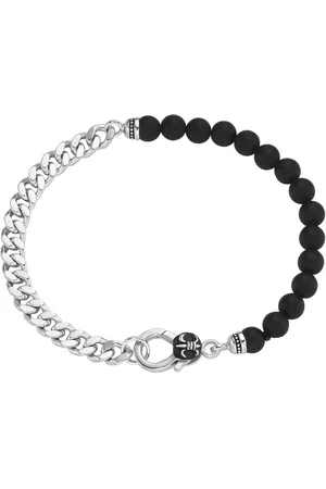 Giorgio Martello Armband Panzerkette, schwarzer Achat oder Perle, Silber 925 Armbänder & Armreife 1 ct Herren (138.99 € / 1 ct)