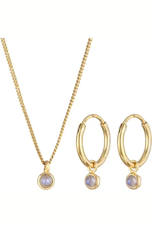 Elli Schmuckset Kette Creolen Labradorite Stein 925 Silber vergoldet Schmuck-Set 1 ct Damen (79.99 € / 1 ct)