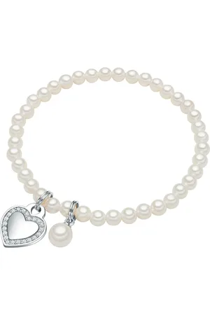 Lulu & Jane Perlen-Armband Herz Messing Zirkonia Muschelkernperle in Silber Armbänder & Armreife 1 ct Damen (49.99 € / 1 ct)