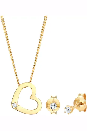 Elli DIAMONDS Kette Herz Diamant (0.075 ct.) Stecker 925 Sterling Silber Schmuck-Set 1 ct Damen (199.99 € / 1 ct)