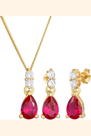 Elli Schmuckset Kette Ohrhänger Syn. Rubin Zirkonia 925 Silber vergoldet Schmuck-Set 1 ct Damen (89.99 € / 1 ct)