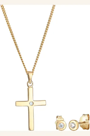 Elli DIAMONDS Kette Stecker Kreuz Diamant (0.075 ct)585 Gelbgold Ketten 1 ct Damen (479.99 € / 1 ct)