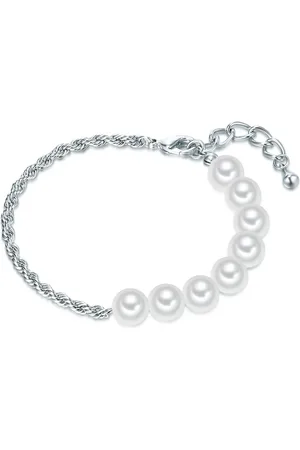 Lulu & Jane Perlen-Armband Messing Muschelkernperle in Silber Armbänder & Armreife 1 ct Damen (19.99 € / 1 ct)