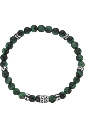 Giorgio Martello Armband mit grünem Tigerauge oder Muschelkern-Perlen, Silber 925 Armbänder & Armreife 1 ct Herren (88.99 € / 1 ct)