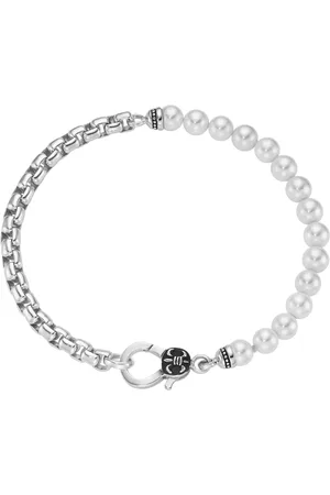 Giorgio Martello Armband Panzerkette, schwarzer Achat oder Perle, Silber 925 Armbänder & Armreife 1 ct Herren (148.99 € / 1 ct)
