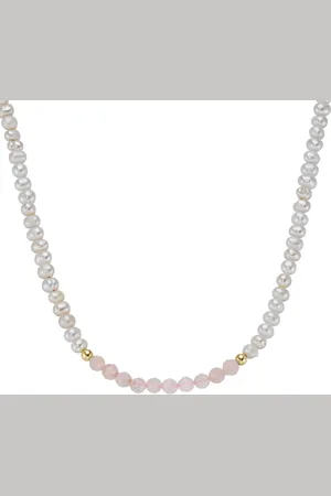 Smart Jewel Collier mit Süßwasser-Perlen und Rosenquarz-Kugeln, Silber 925 Ketten 1 ct (78.99 € / 1 ct)