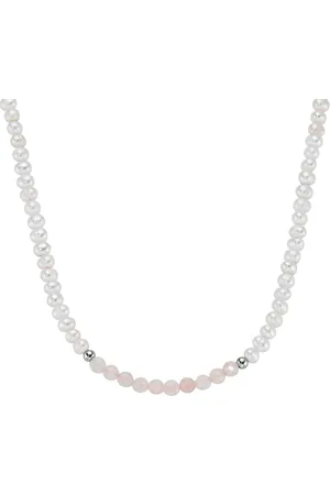 Smart Jewel Collier mit Süßwasser-Perlen und Rosenquarz, Silber 925 Ketten 1 ct (78.99 € / 1 ct)