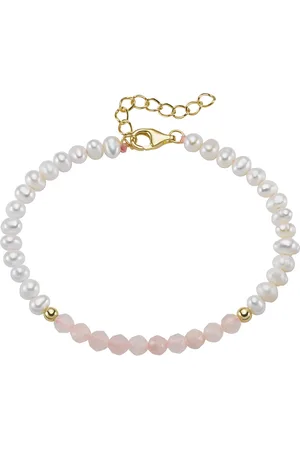 Smart Jewel Armband mit Süßwasser-Perlen und Rosenquarz-Kugeln, Silber 925 Armbänder & Armreife 1 ct (44.99 € / 1 ct)