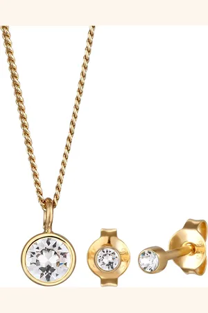 Elli Set Kette Ohrstecker Kristalle Weiß 925 Sterling Silber vergoldet Schmuck-Set 1 ct Damen (59.99 € / 1 ct)