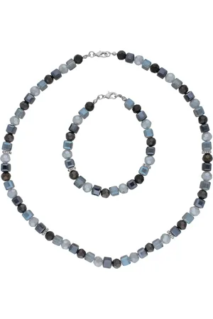 Smart Jewel Schmuckset Schmuck mit Kristallsteinen in schwarz und grau, Messing Ketten 1 ct (33.14 € / 1 ct)