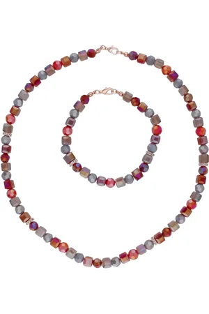 Smart Jewel Schmuckset Schmuck mit Kristallsteinen in rot und lavendel, Messing Ketten 1 ct (33.14 € / 1 ct)