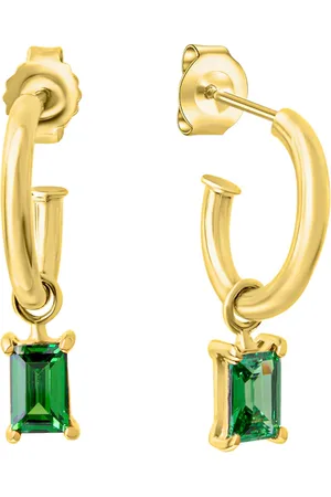 CELESTA Steckcreolen mit Einhänger 925/- Sterling Silber Zirkonia grün Creolen 1 ct Damen (49.99 € / 1 ct)