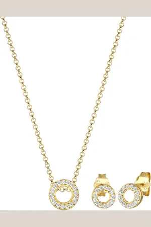 Elli DIAMONDS Kette Ohrstecker Diamant(0.215 ct.)375 Gelbgold Schmuck-Set 1 ct Damen (509.99 € / 1 ct)