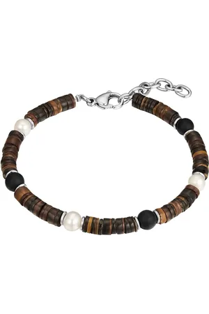 True Rebels Perlen-Armband aus Edelstahl in Silber mit Achat und Süßwasser-Zuchtperle/Muschelkernperle Armbänder & Armreife 1 ct Herren (29.99 € / 1 ct)