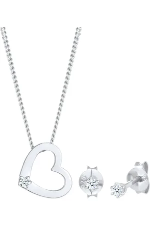 Elli DIAMONDS Kette Herz Diamant (0.075 ct.) Stecker 925 Sterling Silber Schmuck-Set 1 ct Damen (179.99 € / 1 ct)