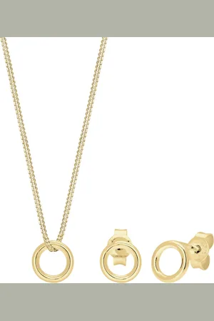Elli Kette Ohrstecker Kreis Geo Basic 375 Gelbgold Schmuck-Set 1 ct Damen (237.99 € / 1 ct)